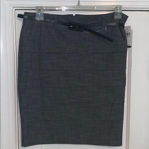GREY PLEATED PENCIL SKIRT WITH BELT